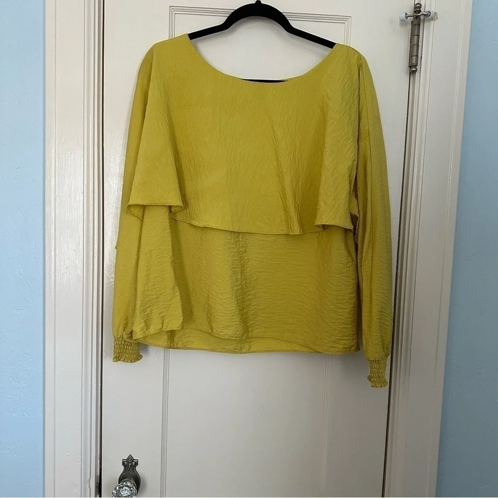 Marc New York Blouse Capt Mustard Yellow Short Sleeve Top Sz L